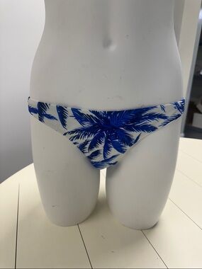 Milly Blue Palm-Leaf Print Bikini Bottom on White